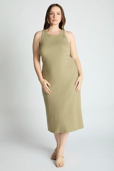 plus size sage green ribbed tank style long dress