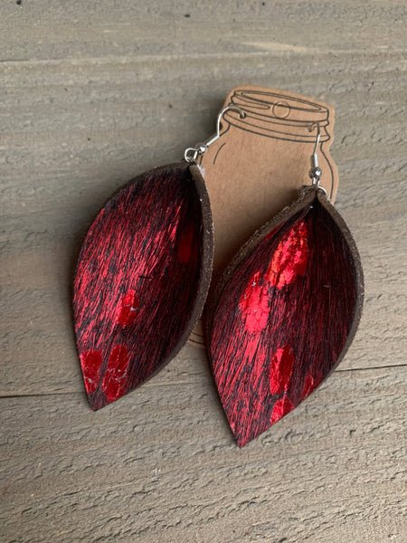 Red and Black Leather Earrings