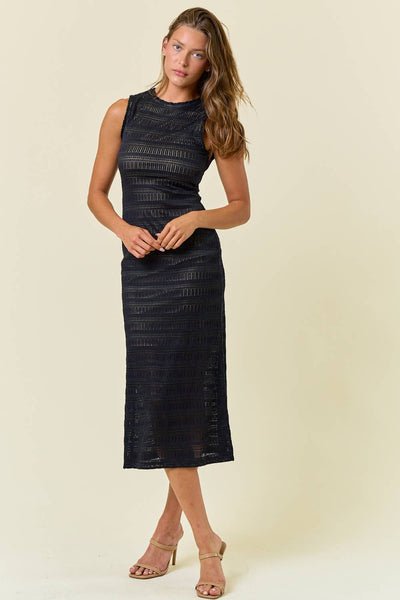 Stripe Stretch Sleeveless Midi Dress