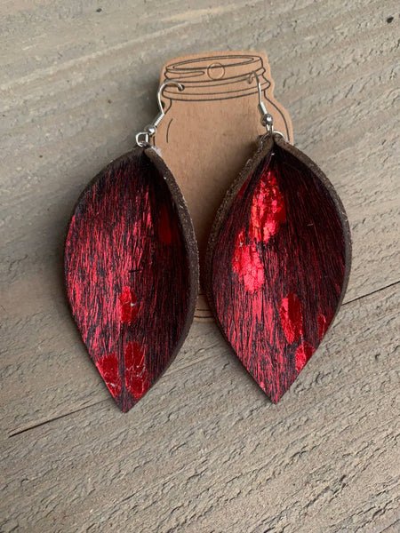 Red and Black Leather Earrings