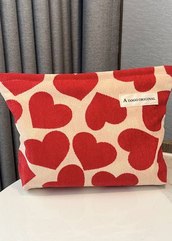 corduroy heart makeup bag.  off white with block style red hearts
